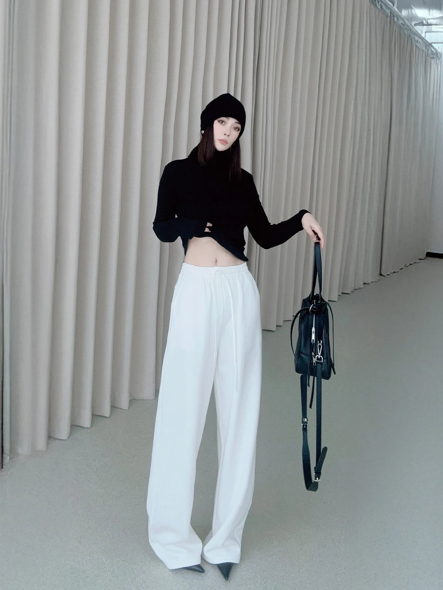 

Faionable Multi-Color Cotton Pants Ele Versatile Warm Autumn Winter Straight Leg Pants l Waist Polyester Cotton B...