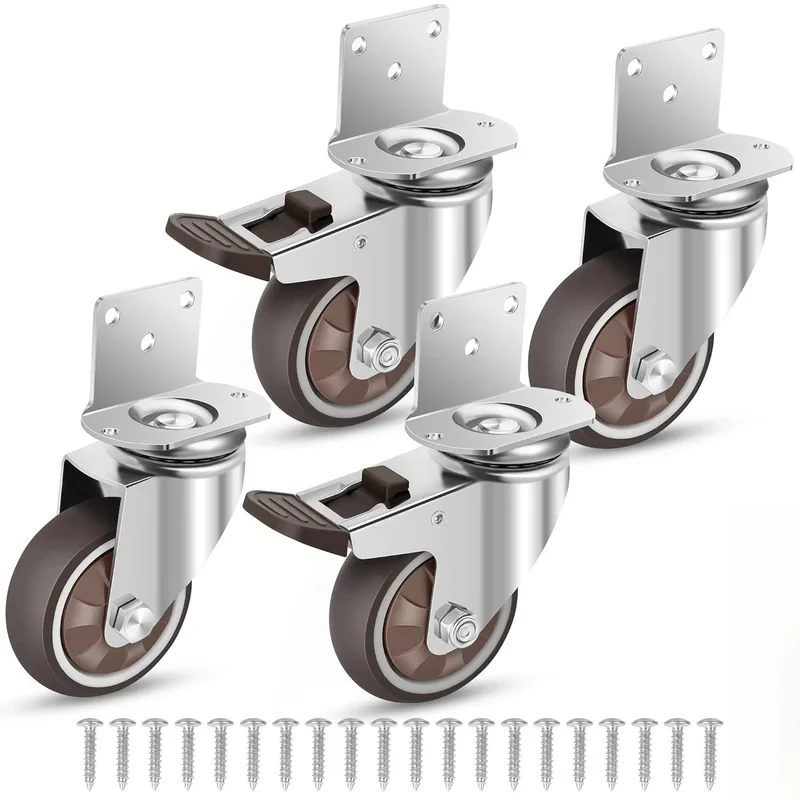 1.5/2 Inch Side Mount Casters, L-Shaped Rubber Casters Set of 4 Caster Wheels Furniture, Cribs, Kitchens, Cabinets, Tables