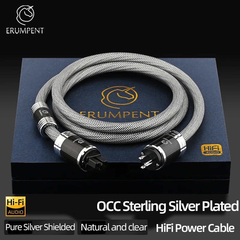 HiFi Power Cable OCC Sterling Silver Plated Pure Silver Shielded EU/US/AU Audiophile Carbon Fiber Rhodium Plated Plug for Filter