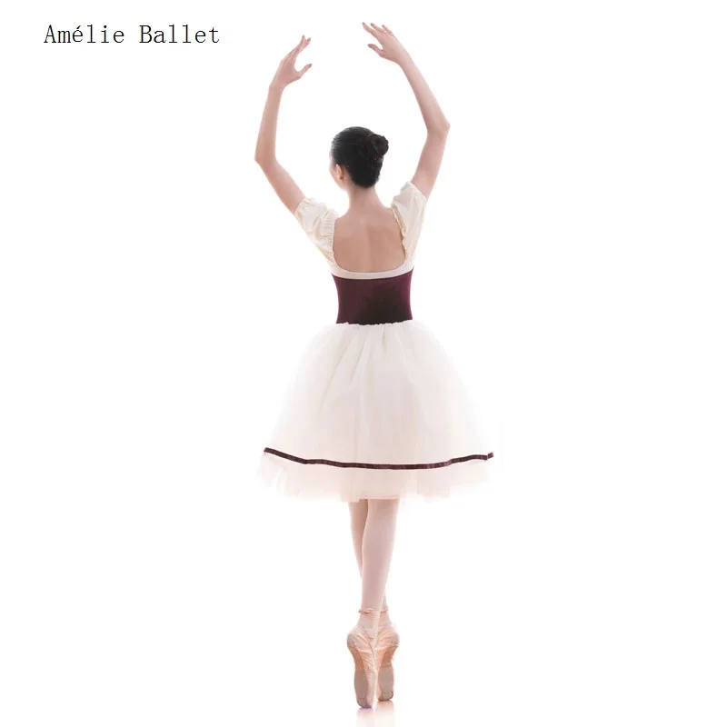 18442 Burgundowy Aksamitny Gorset Baletowy Tutu Romantyczna Długość Kostiumy Taneczne Baletowe Tutu Dziewczęce i Damskie Kostiumy Taneczne na Występy