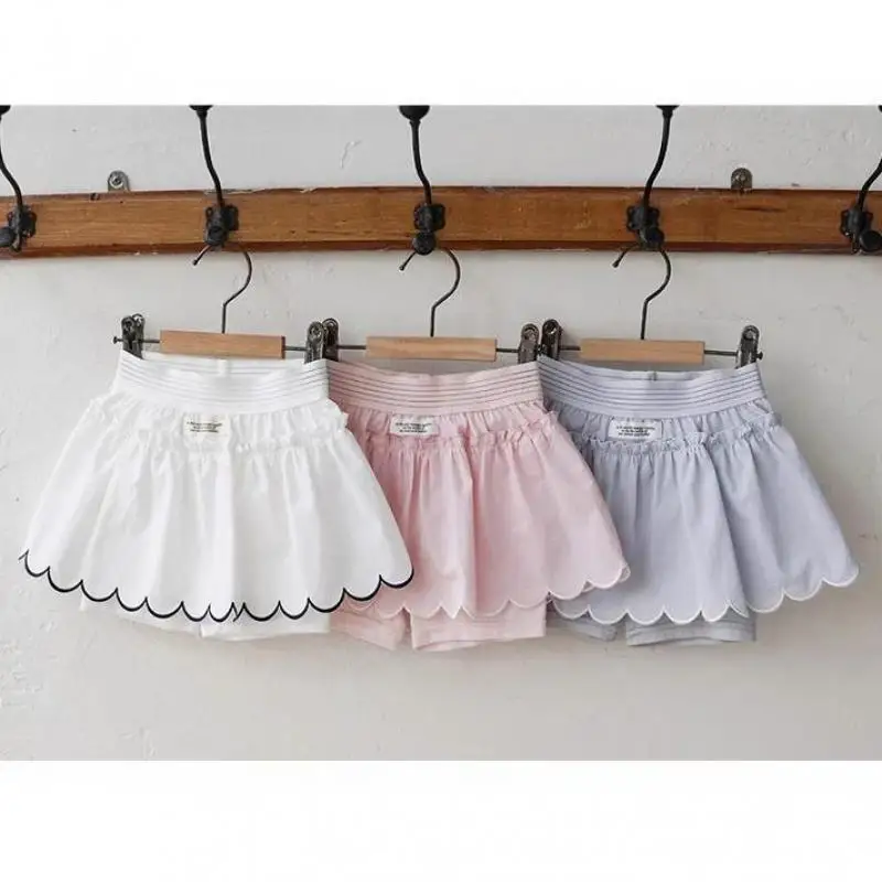 

2025 Summer New Girls Cute Sweet Lace Princess Skirts Solid Children Shorts Skirts Thin Baby Girls Culottes Cotton Kids Clothes