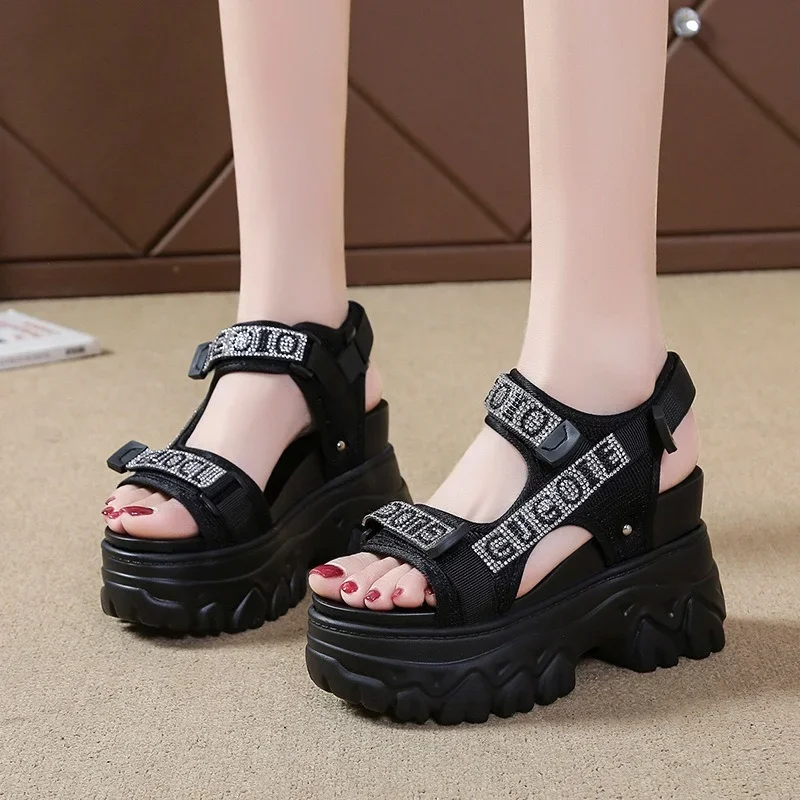 2025 Women Wedge Increased Platform Shoes Ladies Beach Summer Sandalia 9cm High Heels Sexy Open-toed Sandals Chunky Sandals