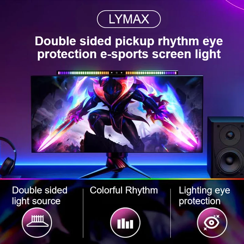 LYMAX D017 Screen Hanging Lamp Double Sided Pickup Rhythm Computer Eye-protection Light Display Hanging Lamp