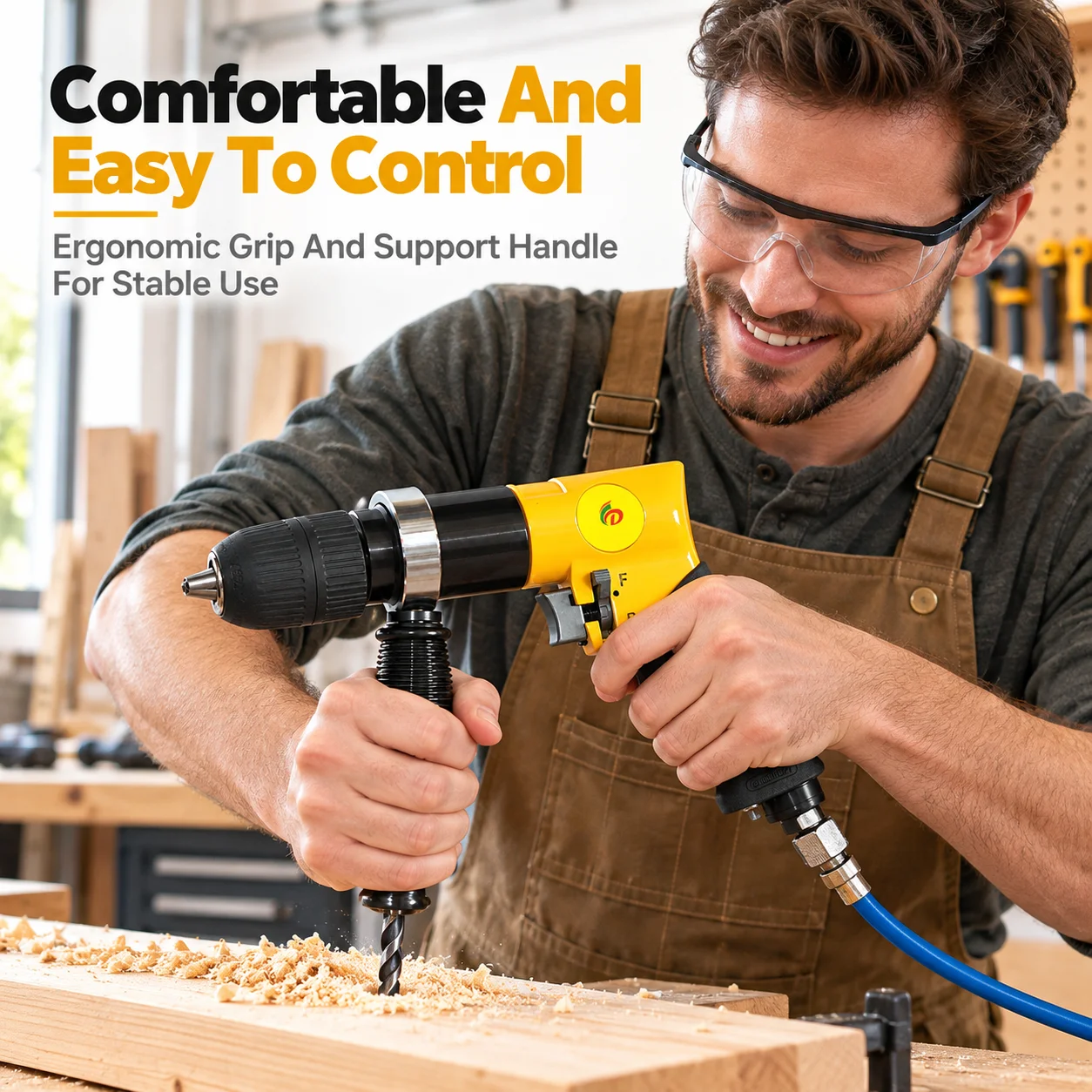 AOLIVIYA Pneumatic Air Drill 800 RPM Reversible Pistol Grip Air Powered Hand Drill For Metal Woodworking Furniture Repair AT4423