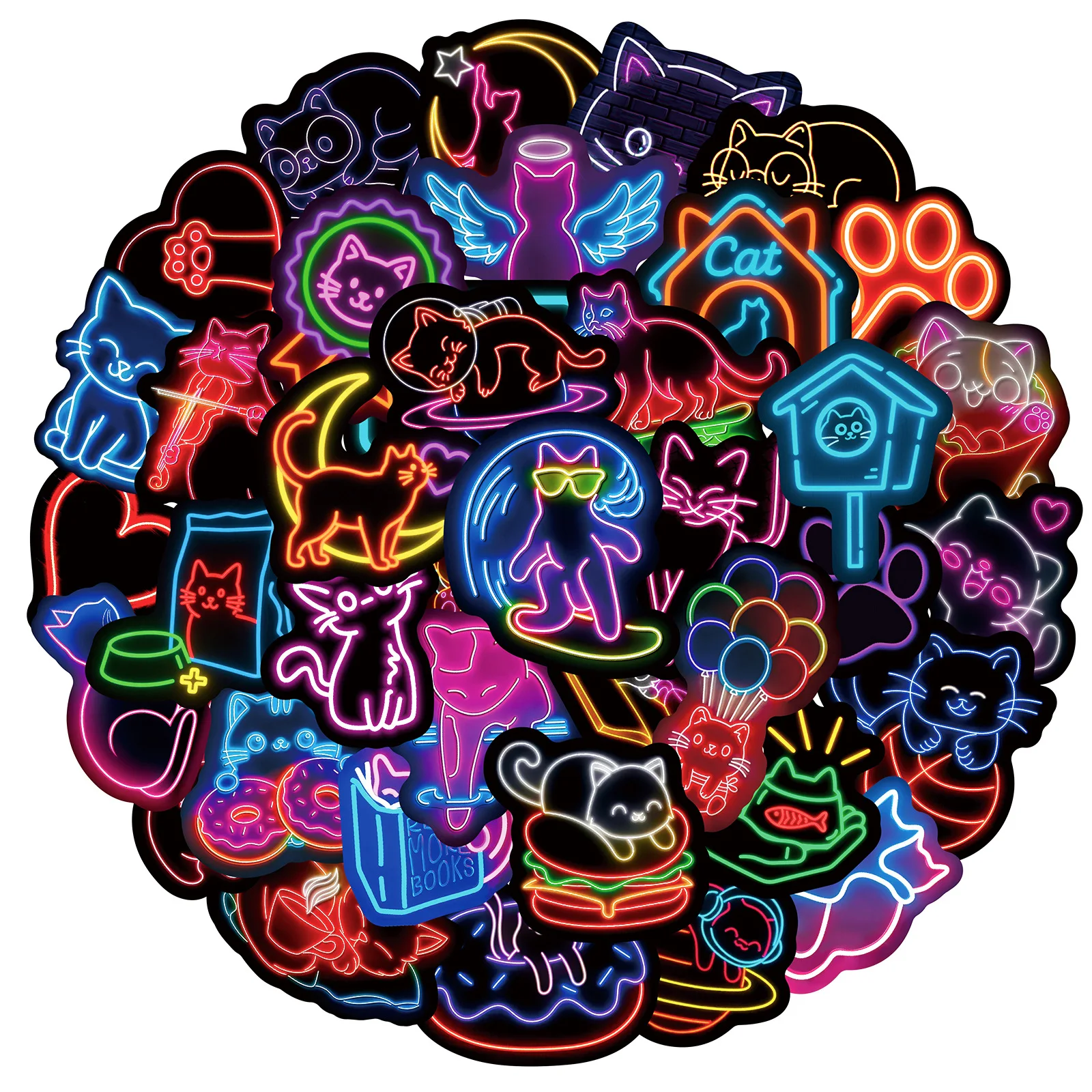 

10/30/50PCS Cartoon Neon lights Cute Cat Sticker DIY Decoration Waterproof Skateboard Notebook Graffiti Toy