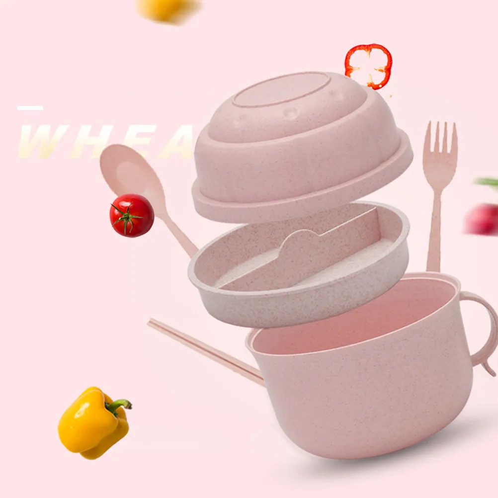 Juego de 1 Tazón de Sopa de Paja de Trigo, Gran Capacidad, Desmontable, Antiadherente, Fácil de Limpiar, con Orificio de Ventilación para Servir Fideos Instantáneos, Ensaladas, para Niños y el Hogar