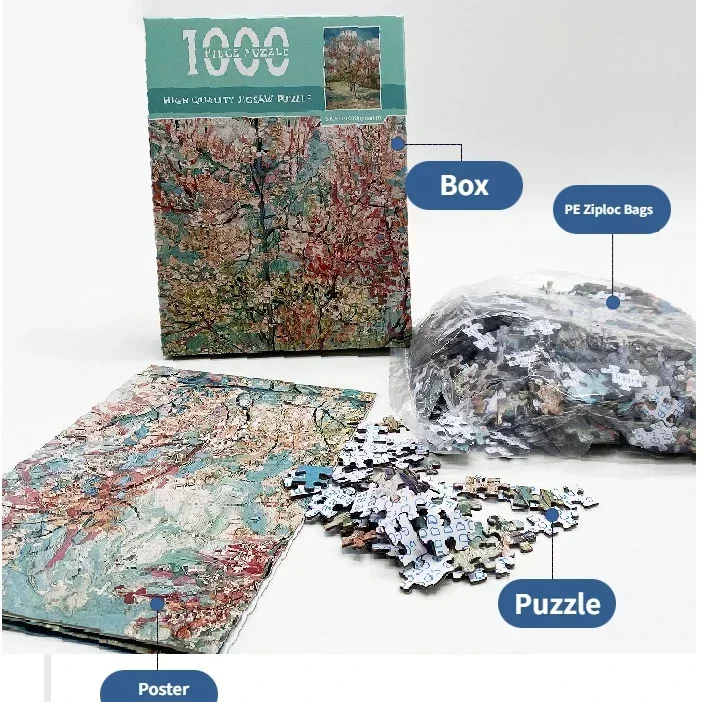 1000 قطعة من اللوحات العالمية الشهيرة للبالغين - ألغاز فنية مقاس 70 × 50 سم (27 × 20 بوصة) مع أقسام أبجدية، ديكور منزلي، Cha #3