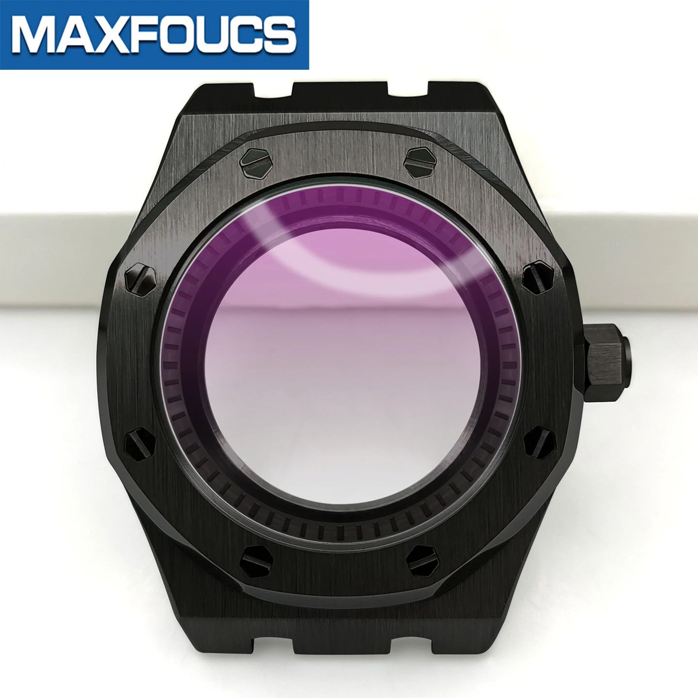 A.P. Stilvolles Uhrengehäuse MOD SKX NH35 NH36 4R36 Schwarze Edelstahlkrone Saphirglas Glänzend/Gebürstet Uhrengehäuse Kundenspezifische Teile – Detail 15
