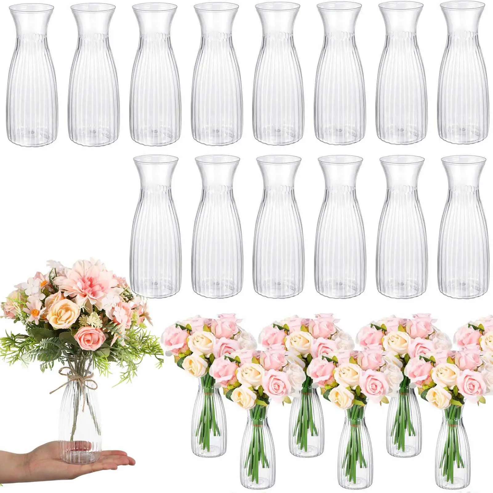 4/6/8/10 Pieces Plastic Striped Vases, Suitable for Table Decoration, Wedding, Home, Table Decoration, Dinner Party