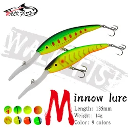 WALK FISH Long Lip Minnow Fishing Lure 13.5cm 14g Deep Wobbler Swimming Artificial Pesca Hard Fish Bait Pesca For Trout Bass