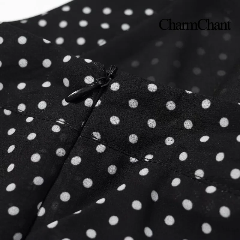 CharmChant Women's Sheer Polka Dot Chiffon Oversized Shirt & Maxi Skirt 2 Piece Set Spring 2026 Retro Elegant Chic Party Outfits view 5
