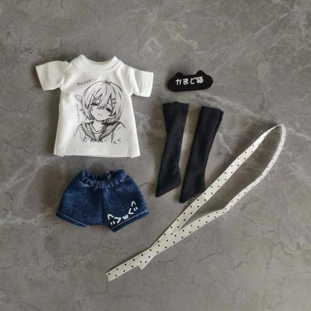 Doll's Clothes Suit for 45/30cm Bjd Doll 1/4 1/6 Ribbon+short Sleeved+shorts+socks Girl Toys Dress Up Doll Accessories, No Doll