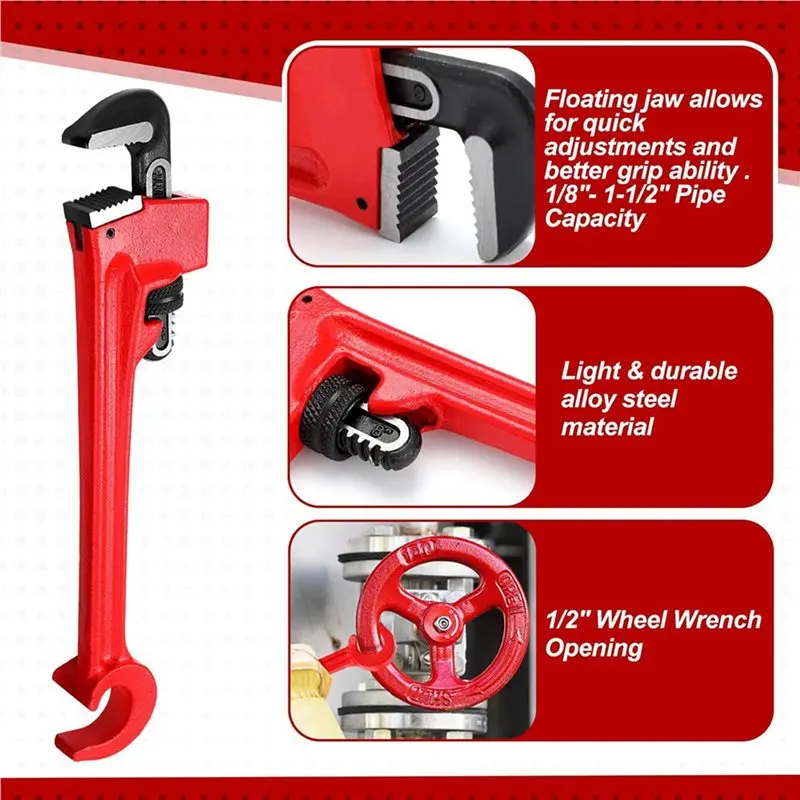 Cost Effective 3Pcs 8In Double Ended Valve Wrench Pipe And Valve Wrench Refinery Wheels 1/8In-1-1/2In Pipe Capacity For