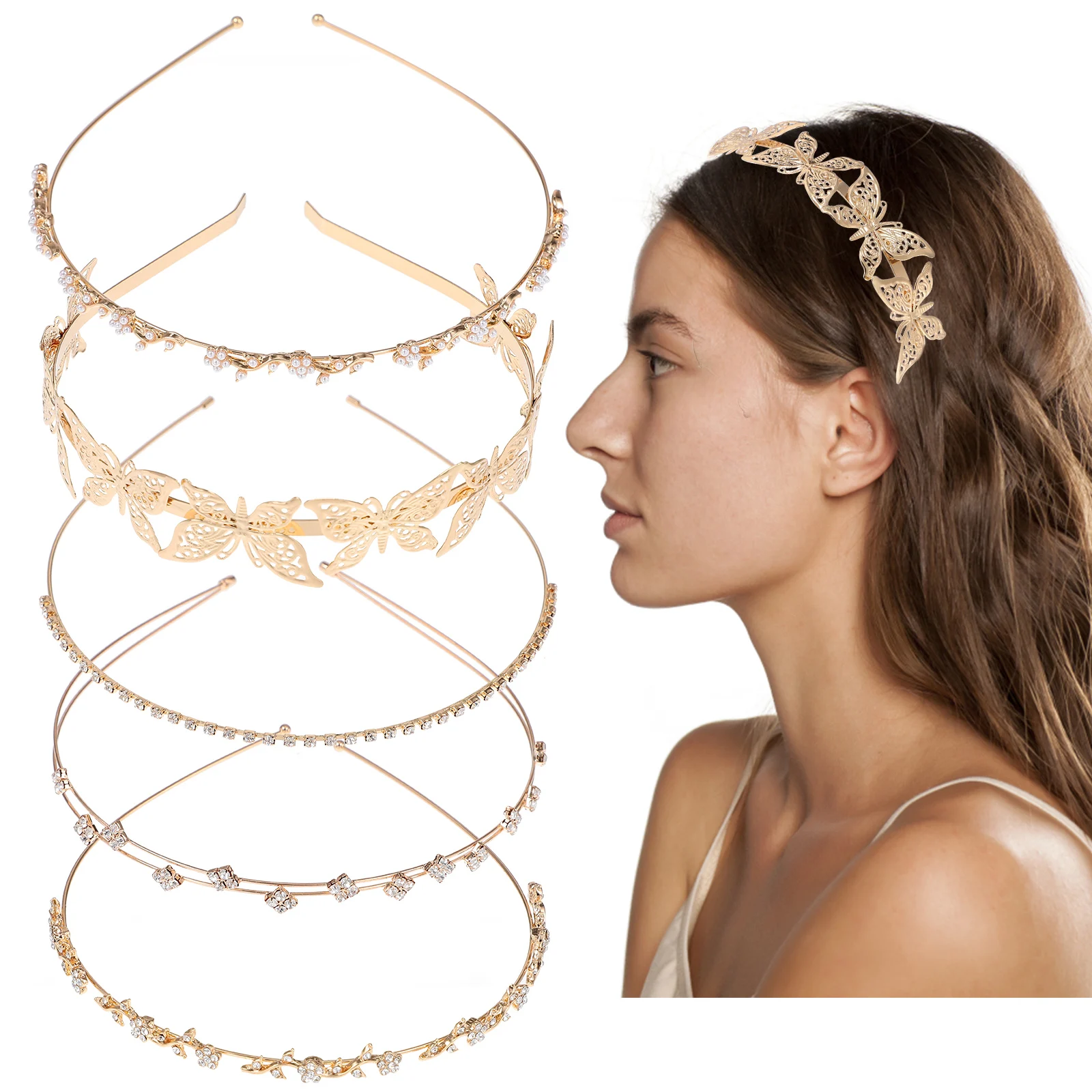 

5 шт. золотые повязки на голову, металлический нежный декоративный головной убор для девочек и женщин, свадебная вечеринка, выпускной, золотая повязка на голову для особых случаев