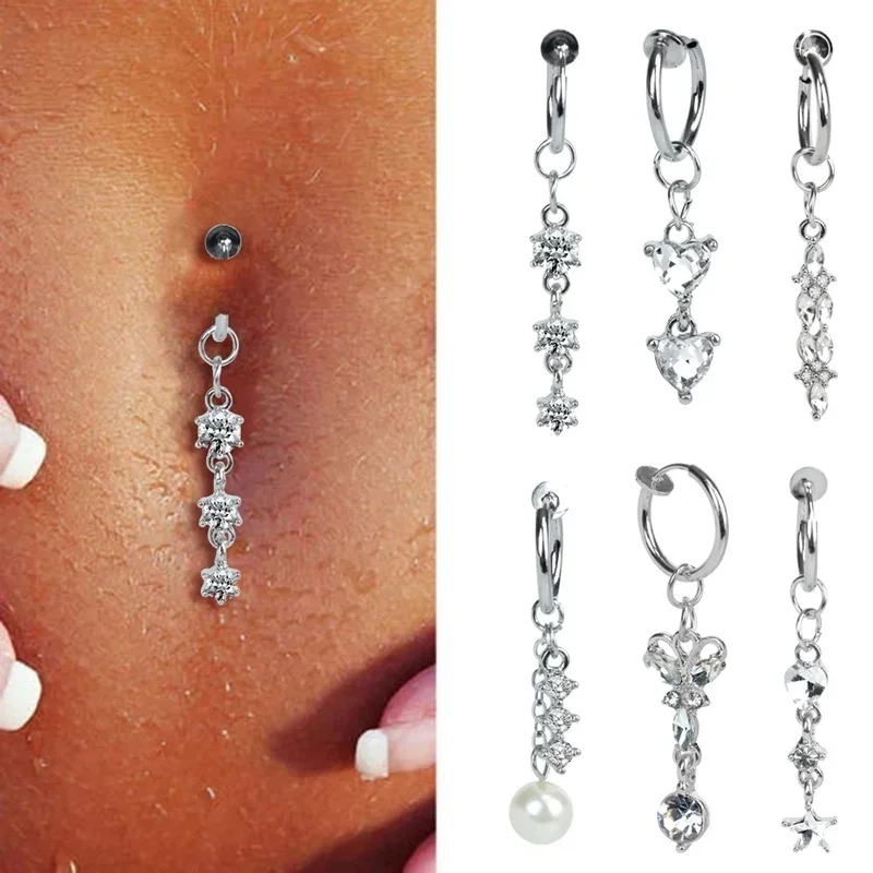 Fashion Butterfly Fake Belly Button Piercing Fake Belly Piercing Clip on Umbilical Navel Faux Belly Cartilage Earring Clip