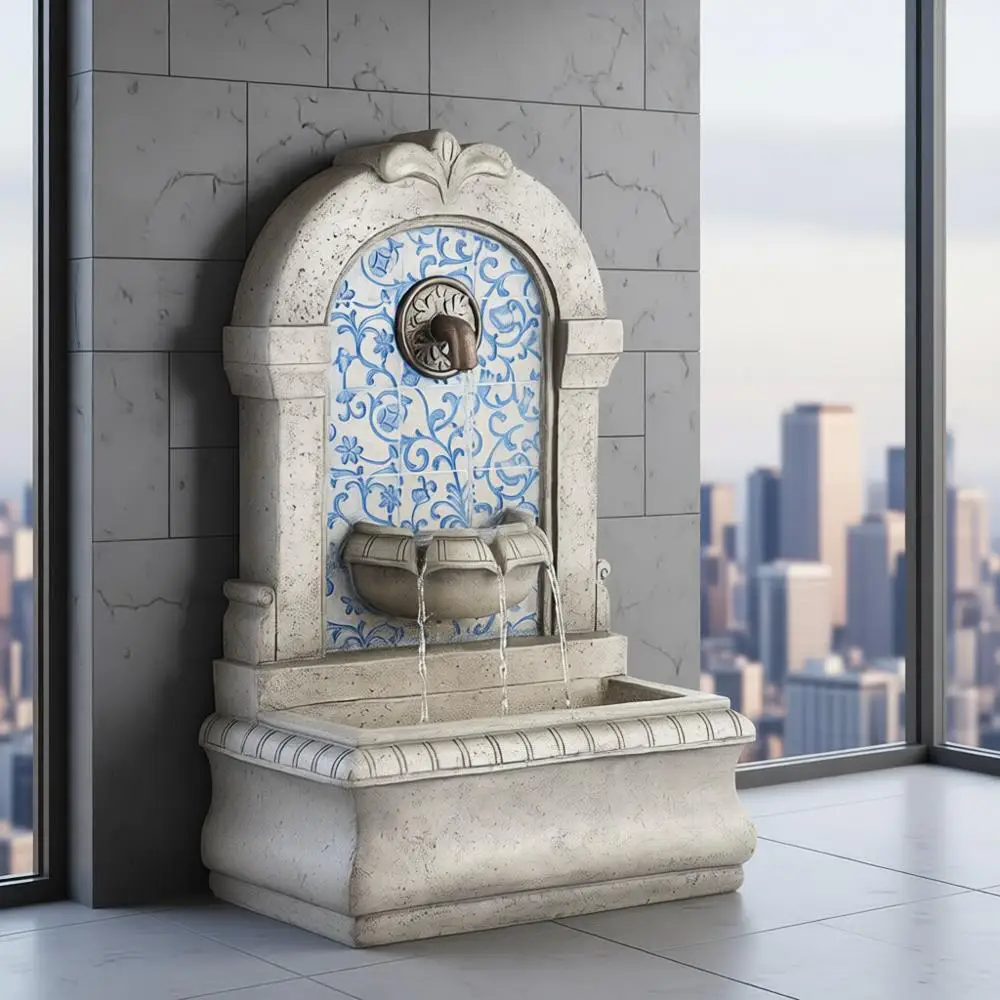 

Manhasset 30 1/4" High Large Italian Outdoor Decor Blue Faux Stone Floor Fountain Standing Waterfall Tiered Cascading Water Feat