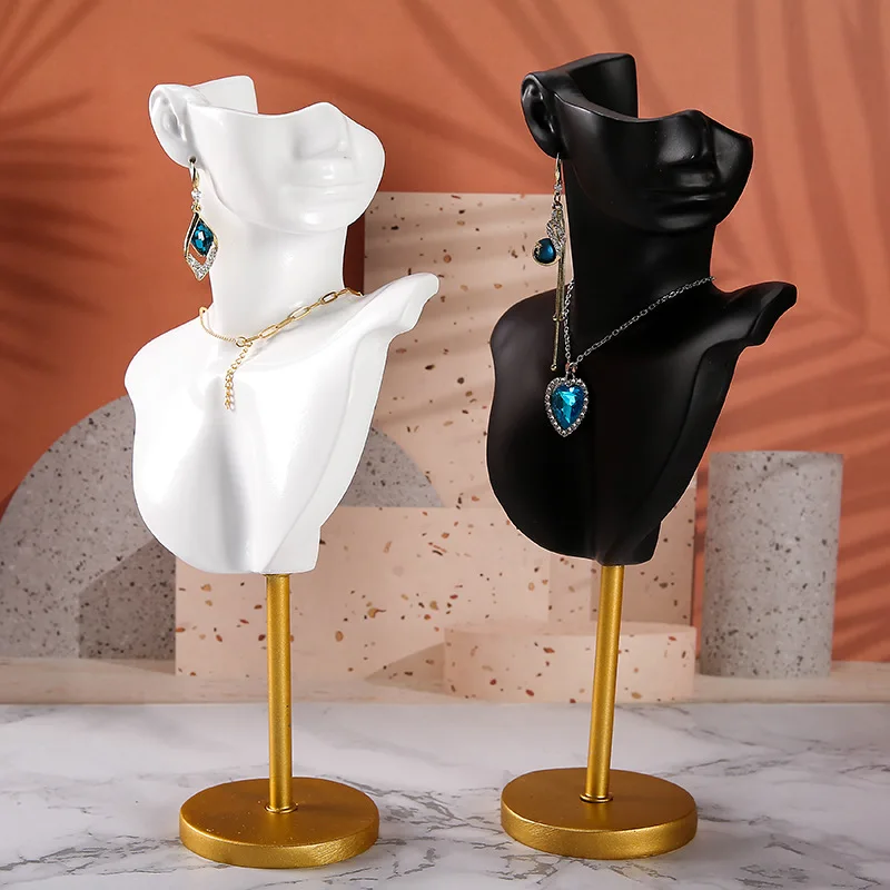 

Black/White Resin/Metal Earrings Necklace Jewelry Display Mannequin 3 Colors Stand Holder Bangle Watch Jewelry Storage