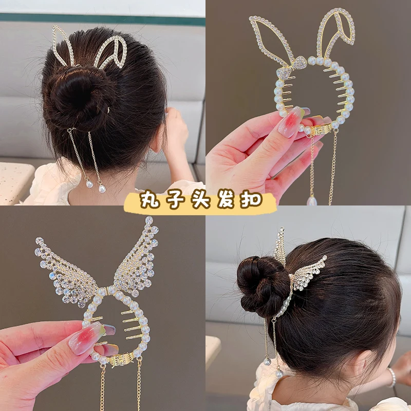 Children\'s Meatball Hair Clasp Clip Girl\'s Ponytail Hairpins Tray Hair Artifact Temperament Headdress Ponytail Clasp