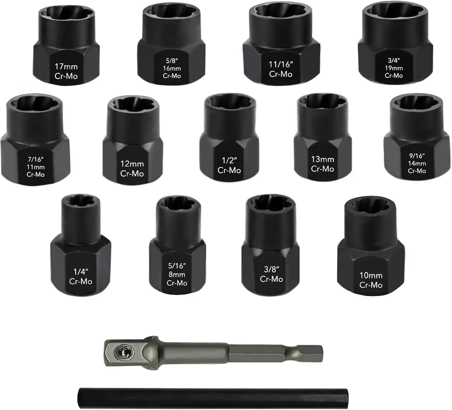 13個入り 3/8インチ ドライブ 破損したボルトとナットの取り外しツールキット（メートル法とインチ法）