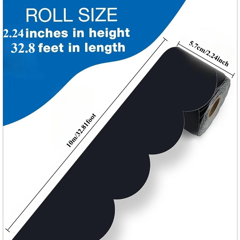 33Ft Black Scalloped Bulletin Board Border Trim Roll For Whiteboard Cork Poster Classroom Office Party Wall Decor Supplies