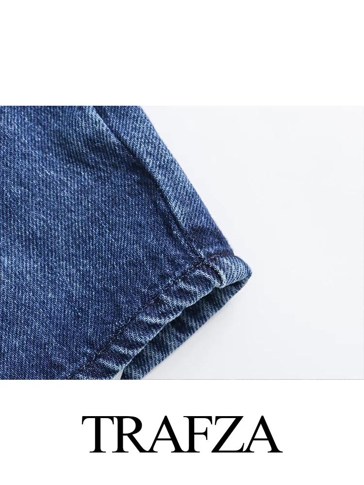 TRAFZA 2024 autunno inverno Vintage Denim cappotti moda donna manica lunga Streetwear giacche coreane allentato colletto rovesciato