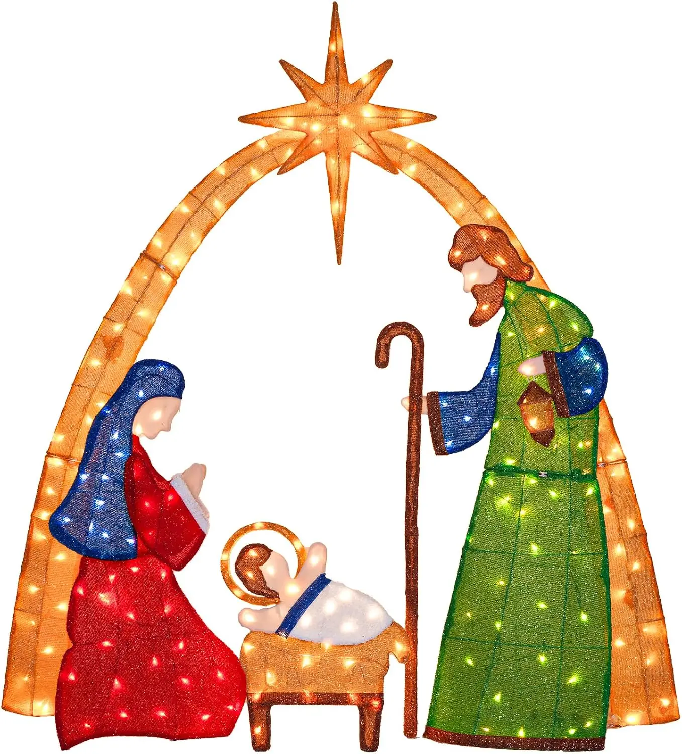 5.5 FT 2.5D Lighted Christmas Nativity Scene Yard Decoration with 210 Warm White LEDs, Stained-Glass Fabric Design, Porch Display