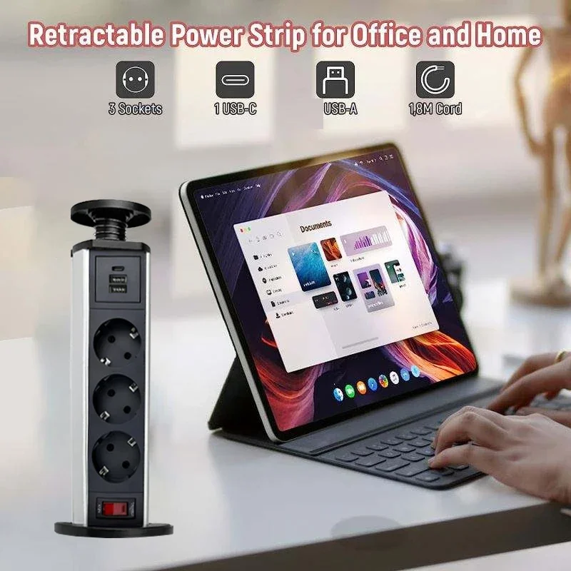 FUNAYA EU KR 16A POP UP Power PULL Socket with USB Type-c for Kitchen Furniture Table Desktop Retractable Countertops Sockets