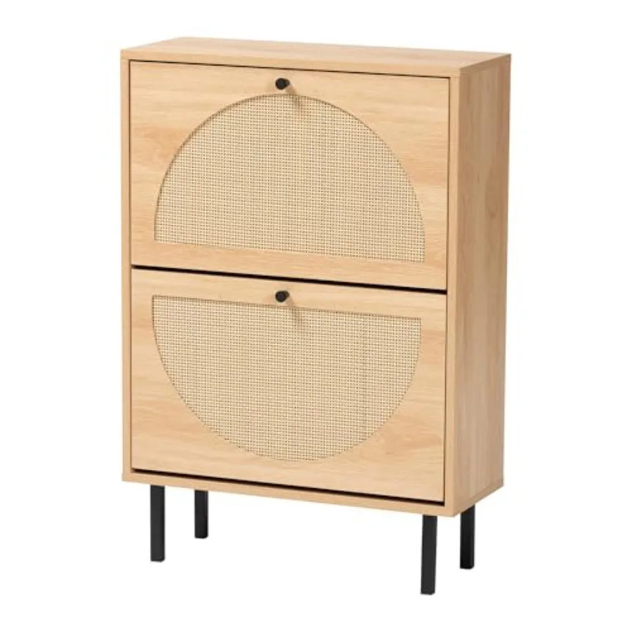 Remus Wood Shoe Cabinet 12Pair Shoe Storage Organizer with 2 Flip Doors for Compact Hallway or Entryway Spaces BohoChic Design