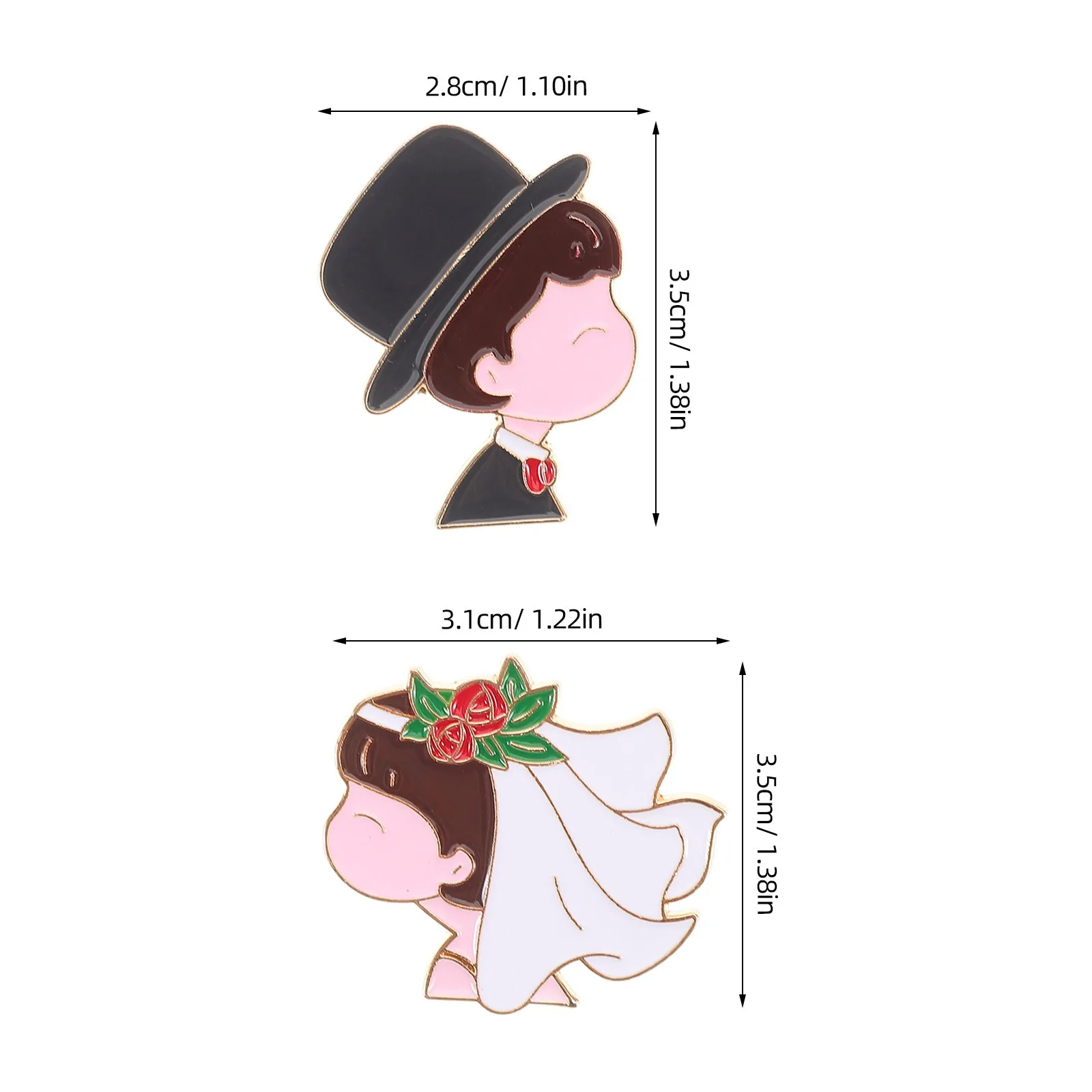 2 Stücke Nette Hochzeit Paar Brosche Pins Braut Bräutigam Anstecknadeln Cartoon Abzeichen Pin für Hochzeit Brautparty Zubehör