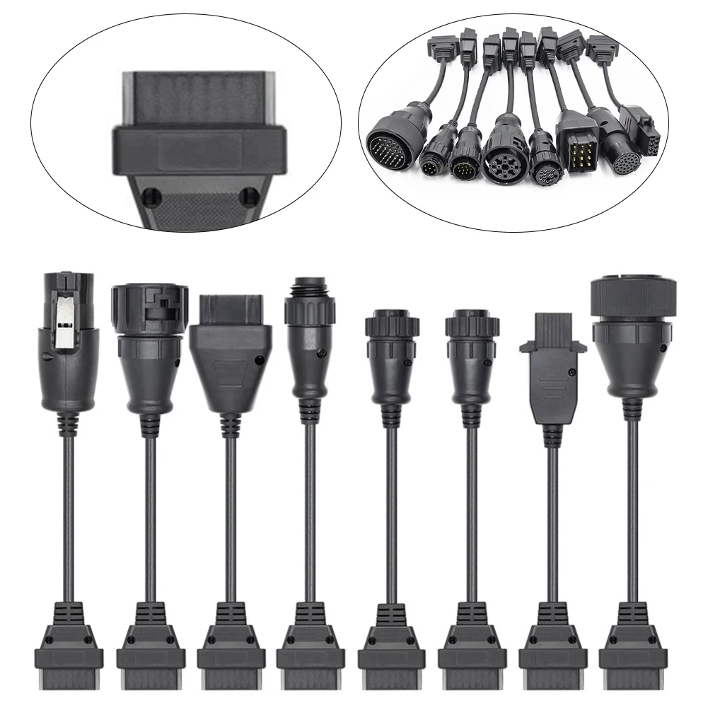 

For TCS Plus 8-in-1 Truck Cable Black 12V ABS OBD 16Pin Adapter Cable For Knorr Wabco Trailer Cable For MAN Cable For BENZ Cable