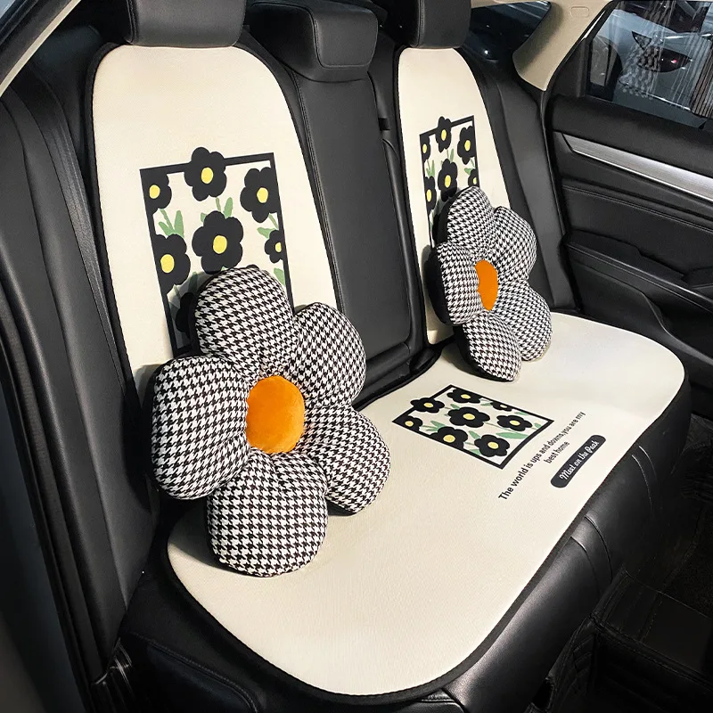 2024 Flower Print Car Seat Cushion Fashion Breathable Ice Silk Car Seat Cushion Cover Decoration Dust Proof Interior Accessories