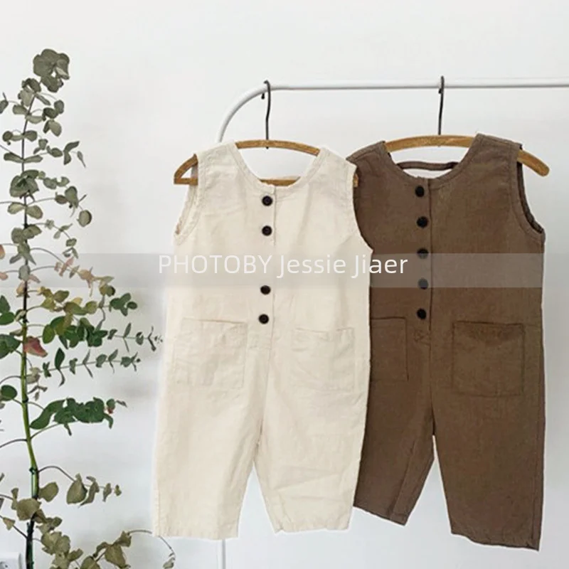 Korean Style Children's Summer Trendy Pants Jumpsuit Casual Wear For Boys Girls Cute Stylish Little Button Jumpsuit