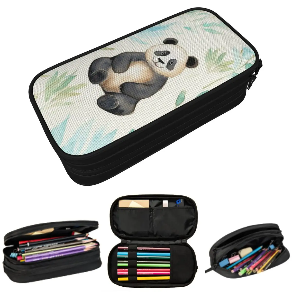 

Adorable Panda With Bamboo Pattern Pencil Case for Boys Girls School Pen Box Pencil Bag Stationery Supplies Pen Holder Bag
