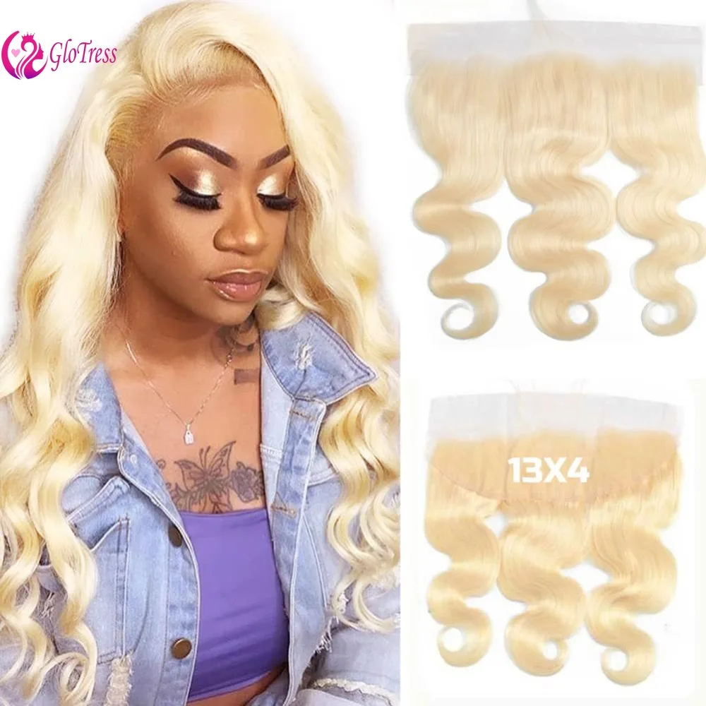 جودة عالية 12A # 613 شقراء 13x4 الدانتيل أمامي الجسم موجة الأذن إلى الأذن البرازيلي شعر بشري لعذراء 180% الكثافة قبل قطعها الطفل H