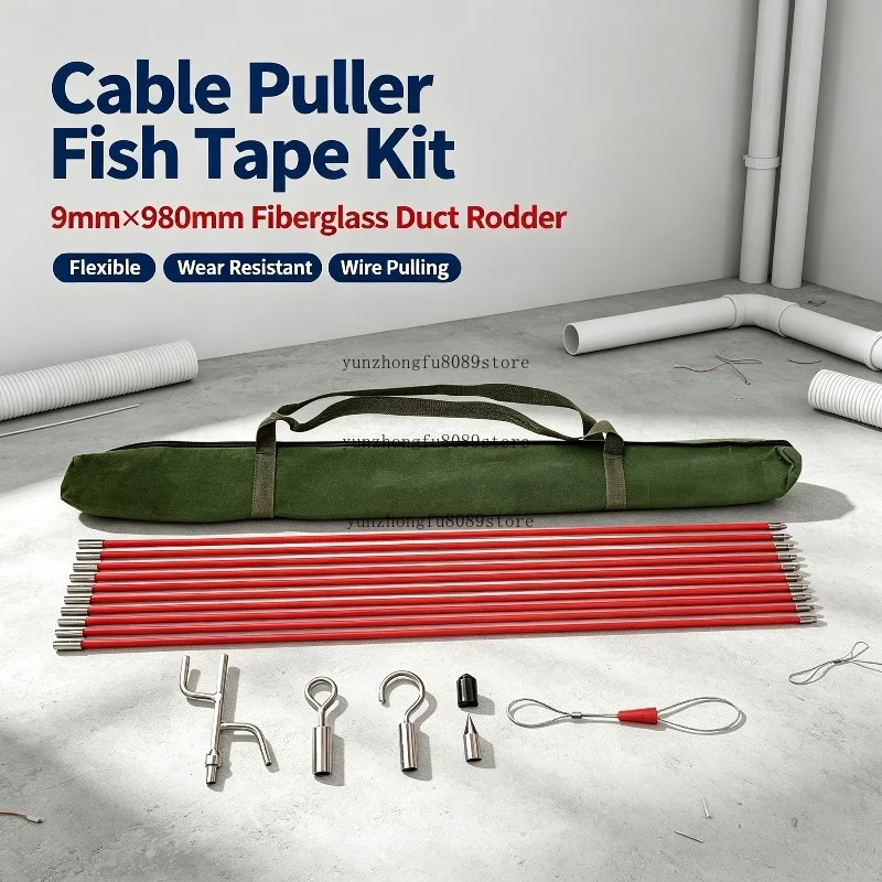 10Pcs 9mm×980mm Fiberglass Duct Rodder Cable Puller Fish Tape Flexible Wear Resistant Push Pull Wire Running Rod Kit