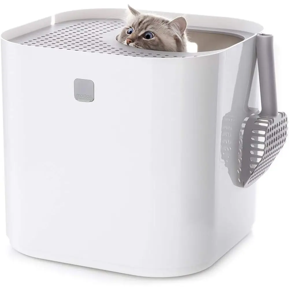 Swivel-Top Litter Box for Cats - Litter Tracking Reduction, Easy Clean, Leak-Proof, Dog-Resistant with Scoop & Liner