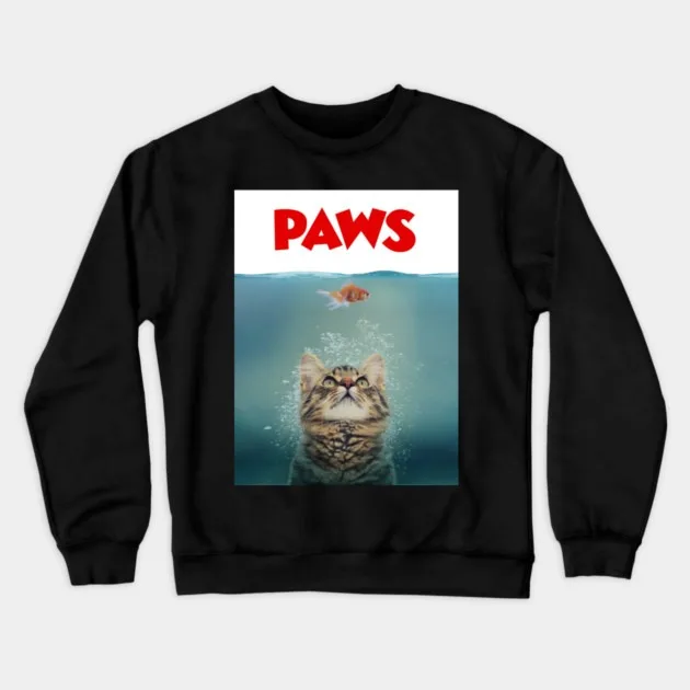 

Autumn and Winter Style Cat - Humor - Parody Sweatshirt, "PAWS" Cat and Goldfish Graphic for A Trendy and Witty Look