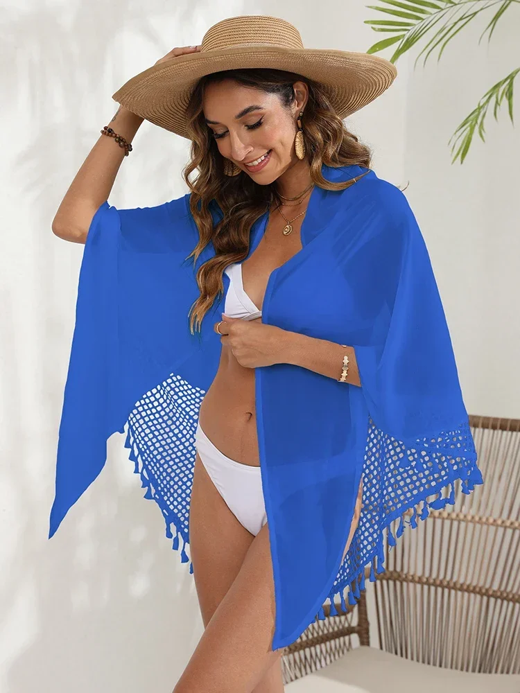 Jupe portefeuille de plage pour femmes, Cover-Up pour maillot de bain, maille épissée, pompon transparent, châle de plage, nouvelle mode d'été, un morceau de tissu, nouvelle collection