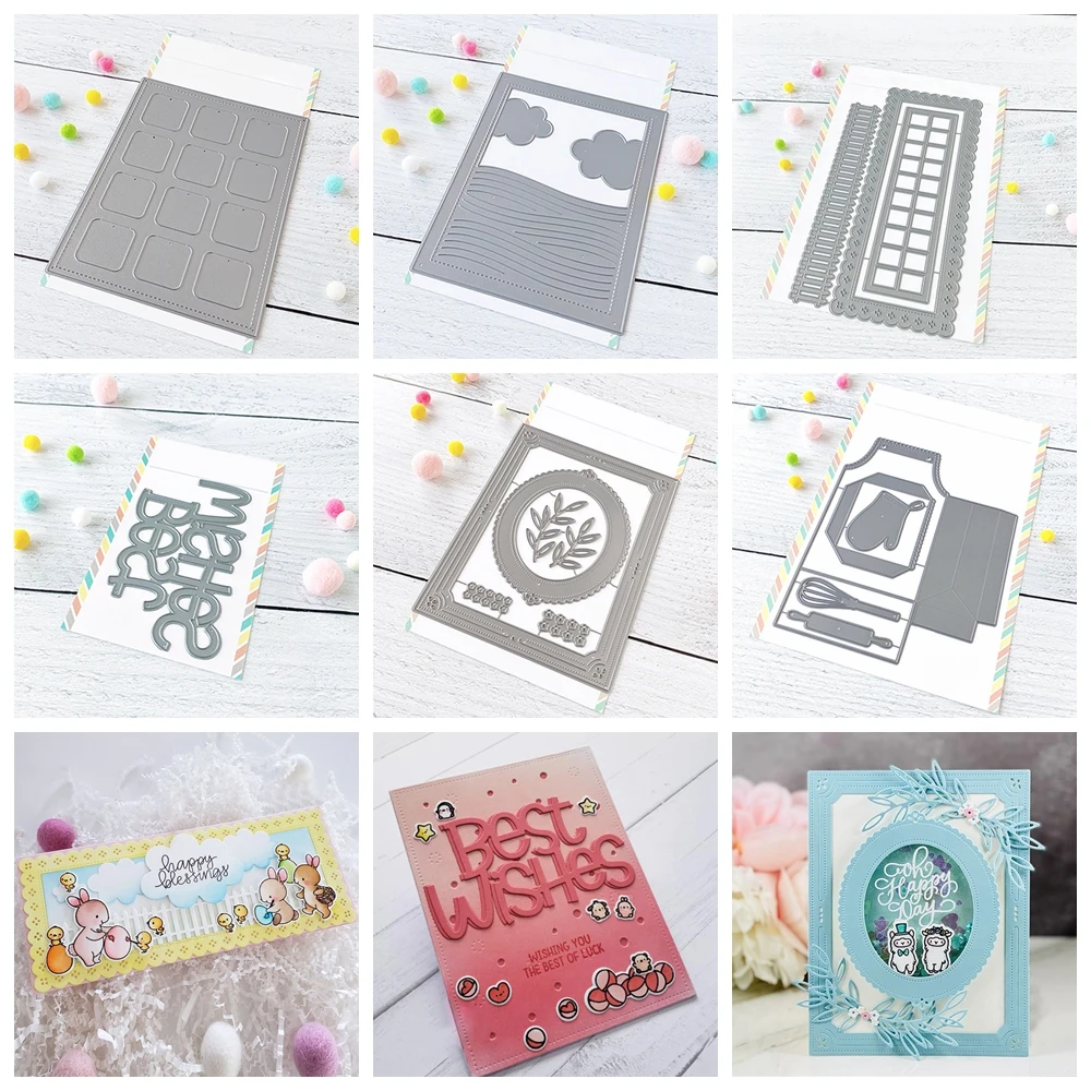 Blume Nist rahmen Zaun Welle Grenze Flip Cover Metall Schneidwerk zeuge besten Wünsche kühne Worte sterben für DIY Scrap booking Karte Handwerk