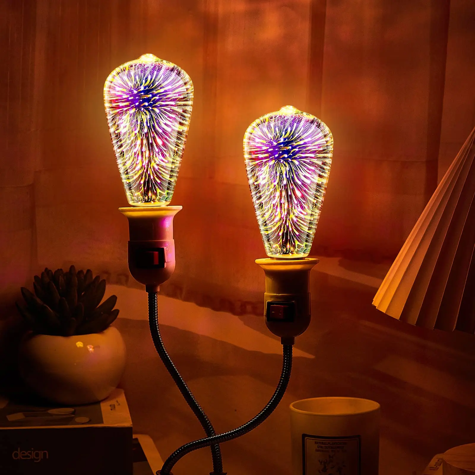 Lâmpada LED Edison Fireworks, Decoração 3D, Vintage, Lâmpadas Incandescentes, Retro, A60, ST64, 5W, 85-265V