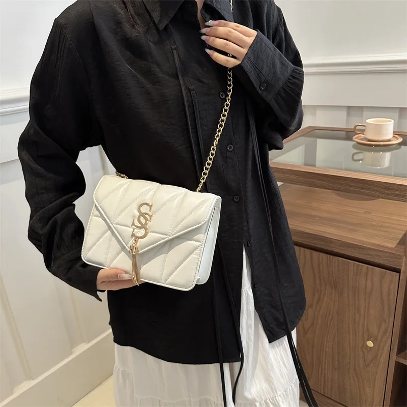 Woman New Fashion Solid Color PU Leather Chain Leisure Simple Commuting Shoulder Crossbody Small Square Bag