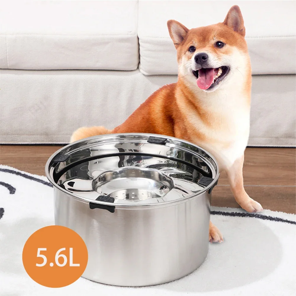 5.6L Stainless Steel Dog Floating Bowl No Spill Anti-Splash Dog Water Dispenser Non-Slip Dog Bowl Water Feeder Feeding Bowl