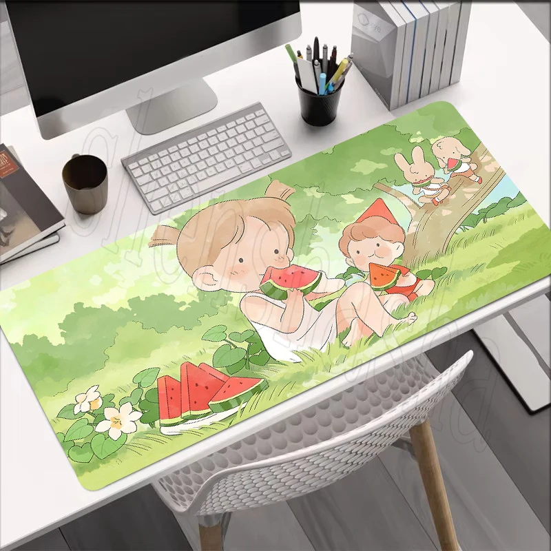 Summer Lotus Watermelon Green Cartoon Mouse Pad Gamer XL Computer New HD Anti-Slip Natural Rubber Mouse Pad XXL