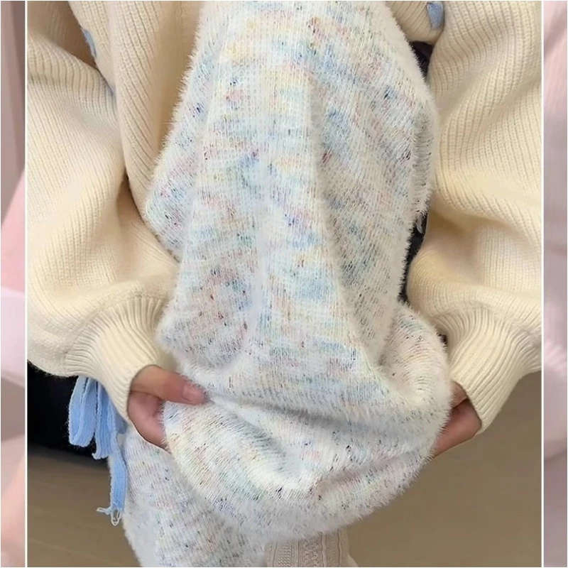 

plus Size Rainbow Glutinous Pants Men's Fleece Lined Knitted Casual Trousers Autumn Spring Loose Fit Wide Leg Pants