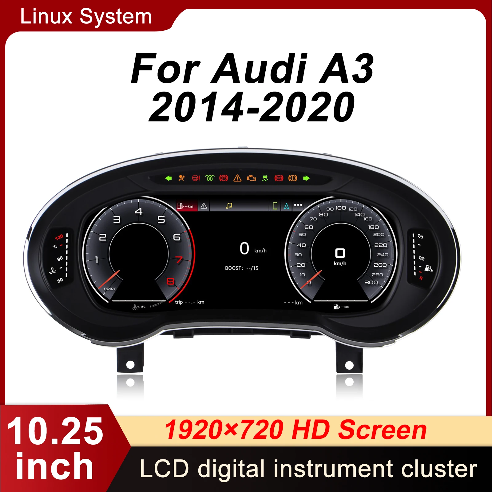 10.25-inch Digital Instrument Cluster For Audi A3 (2014–2020), Featuring In-car LCD Speedometer Display, With Wireless Android Auto CarPlay, LCD Speedometer Display