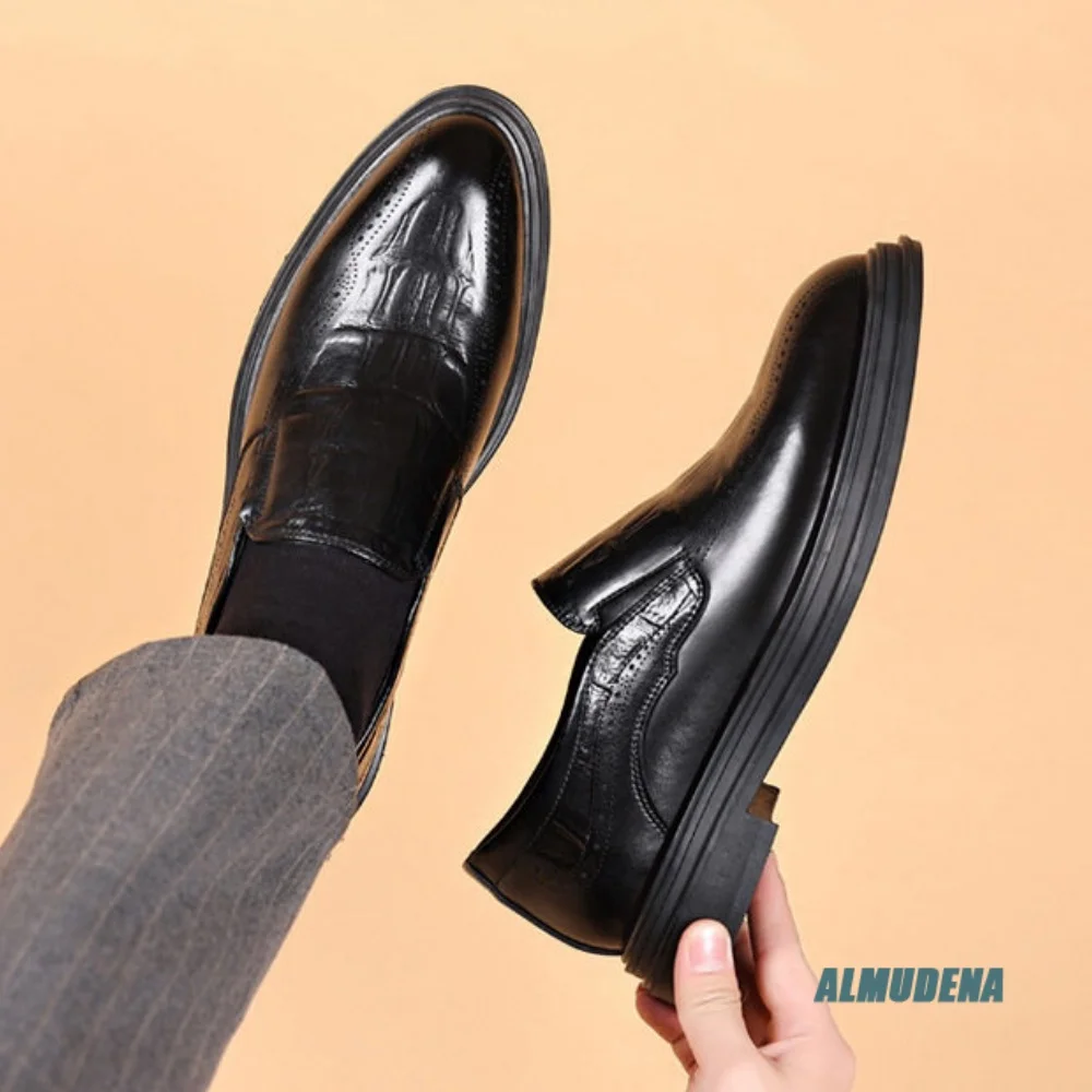 Business Men Brogue Loafers Thick Sole Genuine Leather Formal Dress Shoes Trendy Multicolor Versatile Spring Autumn Party Shoes 5