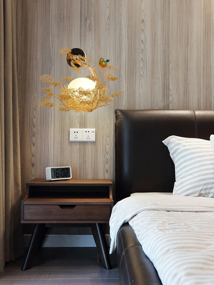 Designer Cottagecore Bird Nest Glass Egg Led Wall Lamp Children Bedroom Bedside Restaurant Art Deco Wall Sconce Lighting Fixture