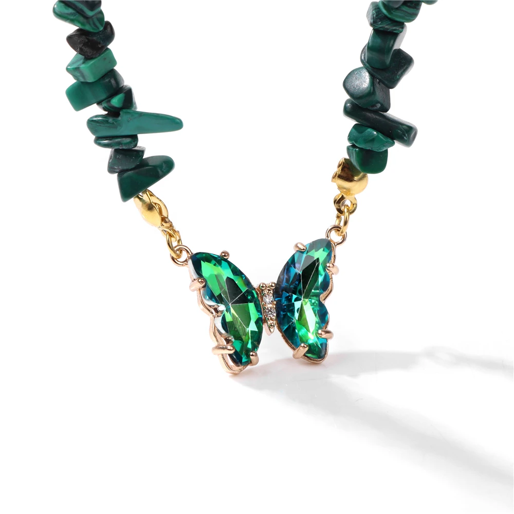 Trendy Colorful Butterfly Necklace Natural Tiger Quartzs Beaded Pendant Necklaces Party Jewelry for Women Girls Friendship Gift