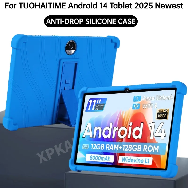 For TUOHAITIME Android 14 Tablet 2025 Newest 11inch Case Shockproof Cover Case Soft Silicon Stand Protective