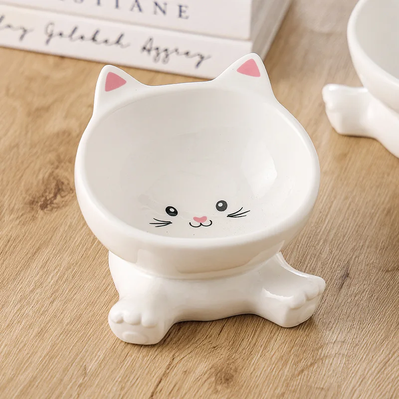 Oblique Mouth Cat And Dog Bowl Ceramic feeding & watering supplies Anti Overturning High And Short Feet And Neck Protection